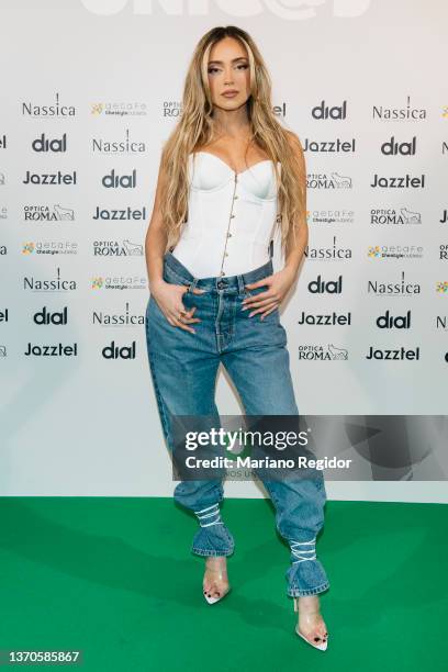 Spanish singer Ana Mena attends the 'Dial Unicas' charity concert photocall on February 14, 2022 in Madrid, Spain.