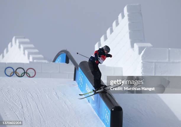 Katie Summerhayes of Team Great Britain performs a trick during the Women's Freestyle Skiing Freeski Slopestyle Final on Day 11 of the Beijing 2022...