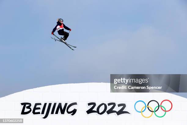 Katie Summerhayes of Team Great Britain performs a trick during the Women's Freestyle Skiing Freeski Slopestyle Final on Day 11 of the Beijing 2022...