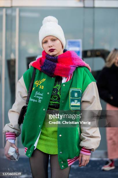 Model is seen outside Coach during New York Fashion Week on February 14, 2022 in New York City.