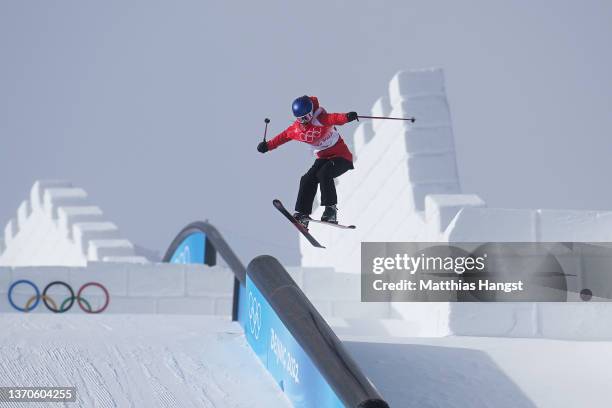 Ailing Eileen Gu of Team China performs a trick during the Women's Freestyle Skiing Freeski Slopestyle Final on Day 11 of the Beijing 2022 Winter...