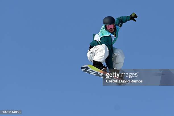 Tess Coady of Team Australia performs a trick during the Women's Snowboard Big Air final on Day 11 of the Beijing Winter Olympics at Big Air Shougang...