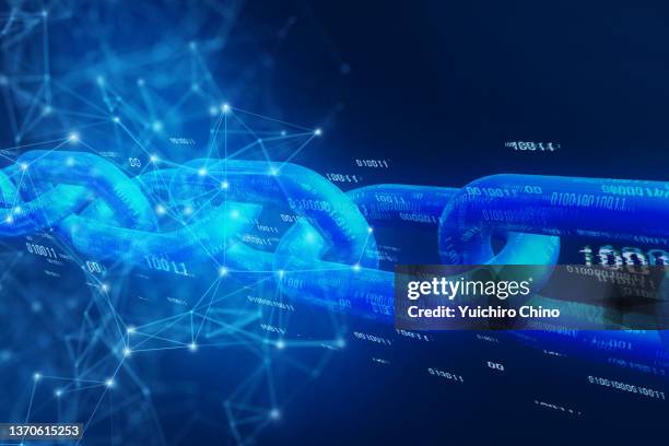 blockchain with binary data and network - bc fotografías e imágenes de stock