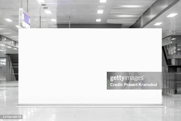 mock up and blank white screen billboard in the modern building - banner stand stock pictures, royalty-free photos & images