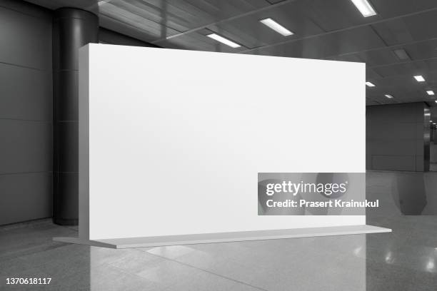 mock up and blank white screen billboard in the modern building - banner stand stock pictures, royalty-free photos & images