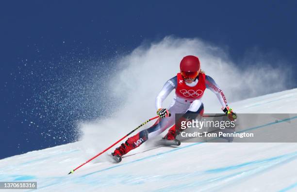 Mikaela Shiffrin of Team United States skis during the Women's Downhill on day 11 of the Beijing 2022 Winter Olympic Games at National Alpine Ski...