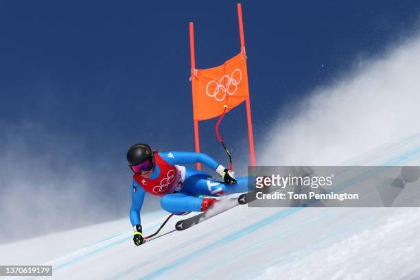 Sofia Goggia of Team Italy skis during the Women's Downhill on day 11 of the Beijing 2022 Winter Olympic Games at National Alpine Ski Centre on...