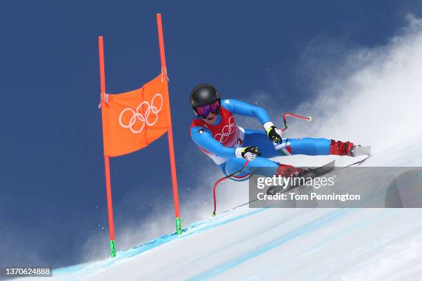 Sofia Goggia of Team Italy skis during the Women's Downhill on day 11 of the Beijing 2022 Winter Olympic Games at National Alpine Ski Centre on...