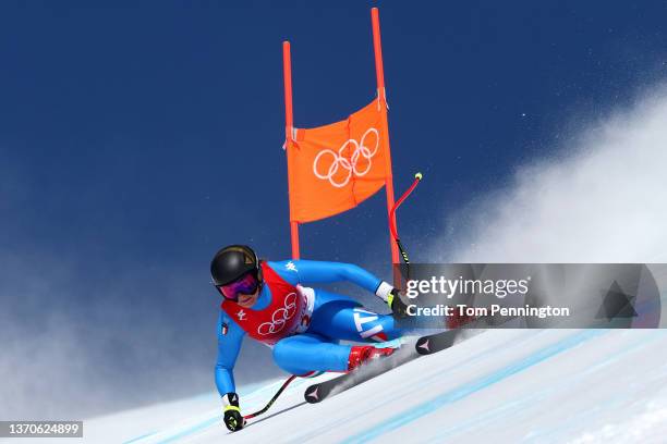 Sofia Goggia of Team Italy skis during the Women's Downhill on day 11 of the Beijing 2022 Winter Olympic Games at National Alpine Ski Centre on...