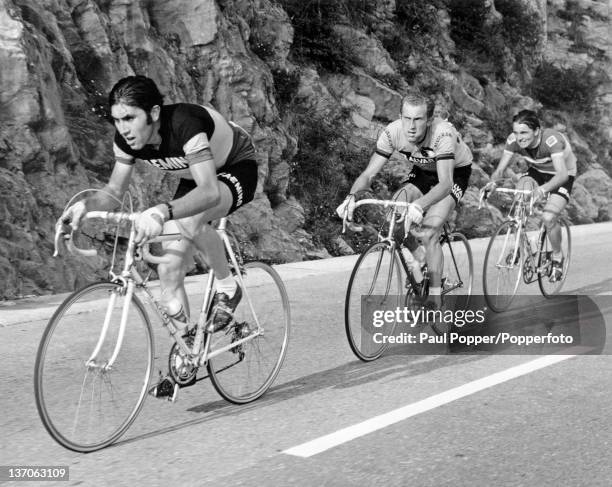 Belgian racing cyclist Eddy Merckx leading the Ghisallo climb during the Giro di Lombardia , Como, Italy, 10th October 1970.