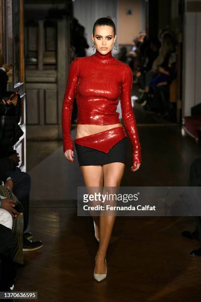 Amelia Hamlin walks the runway during LaQuan Smith - February 2022 New York Fashion Week at 60 Pine Street on February 14, 2022 in New York City.