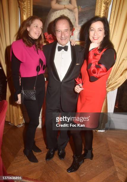 Amandine Cornette de Saint Cyr, Party organizer Michel Soyer and Sylvana Lorenz attend St Valentin and Chinese Tiger New Year Dinner Party at Hotel...
