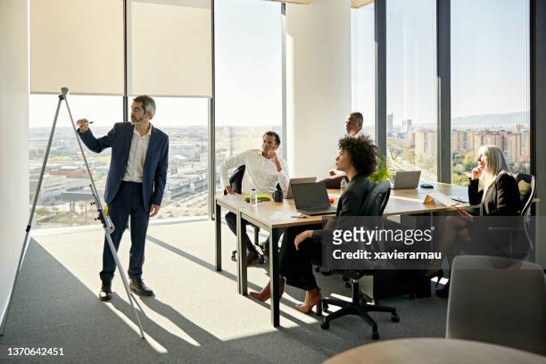 business people listening to presentation in modern office - project manager stock pictures, royalty-free photos & images