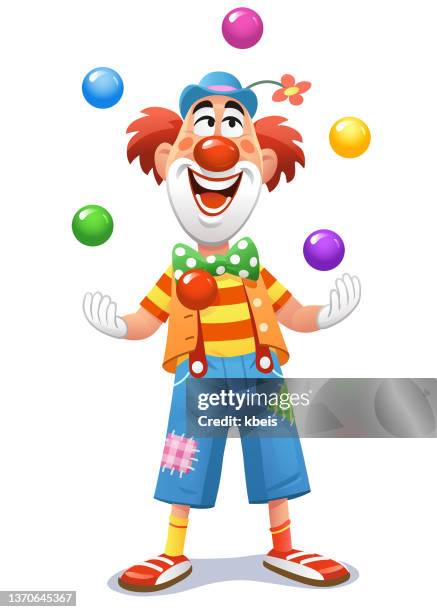 clown jongliert bunte bälle - jonglieren stock-grafiken, -clipart, -cartoons und -symbole