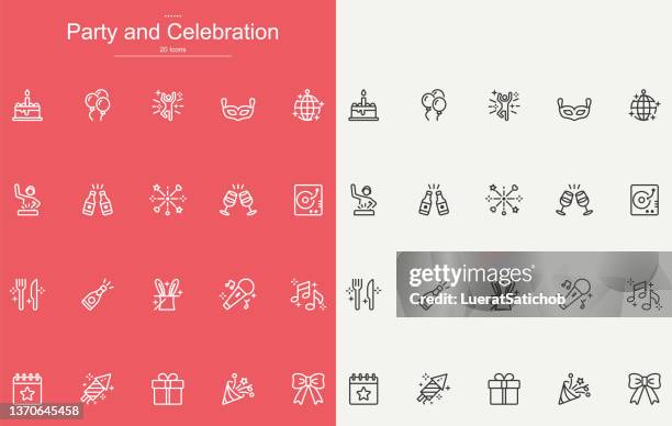 party and celebration line icons design - not so basic bash stock illustrations