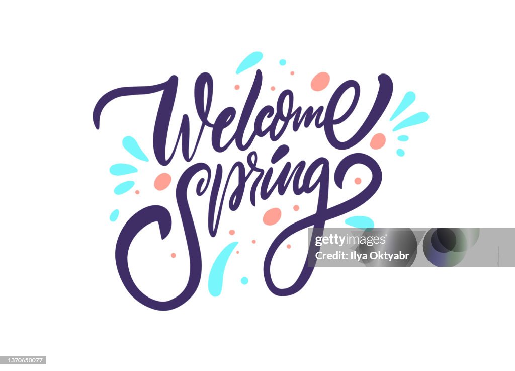 Spring April May Welcome Spring Season Motivational Lettering Phrase Hello March April ...
