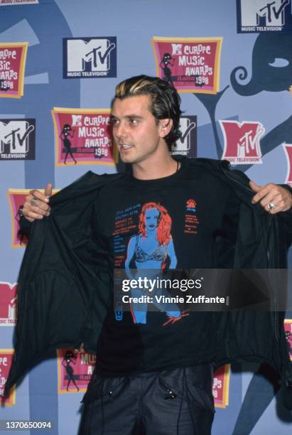 British singer, songwriter and guitarist Gavin Rossdale in the press room of the 1998 MTV Europe Music Awards, held at the FilaForum in Assago, near...