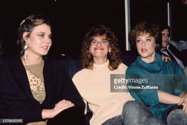 Maria Burton, American actress and comedian Sandra Bernhard, and American actress Donna Pescow together at an event, United States, circa 1990. Also...