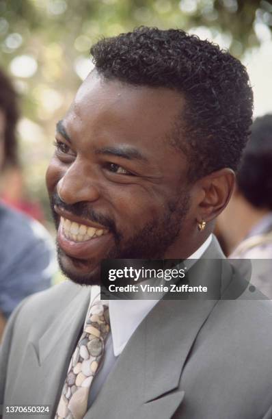 American actor LeVar Burton attends a wedding at St Sophia Cathedral in Los Angeles, California, 21st June 1992. Burton is attending the wedding of...