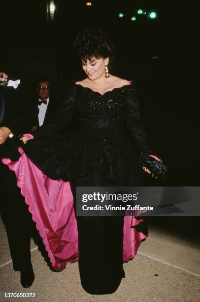 American actress Delta Burke, wearing a pink-and-black evening gown, at the 42nd Annual Primetime Emmy Awards, held at the Pasadena Civic Auditorium...