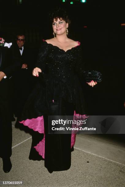 American actress Delta Burke, wearing a pink-and-black evening gown, at the 42nd Annual Primetime Emmy Awards, held at the Pasadena Civic Auditorium...