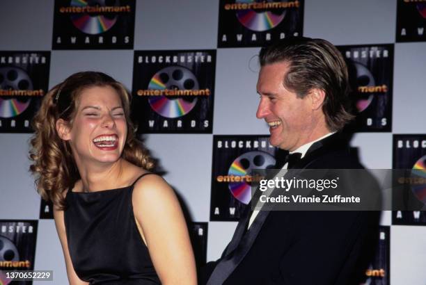 American actress Sandra Bullock and American actor Bill Pullman attend the inaugural Blockbuster Entertainment Awards, held at the Pantages Theatre...