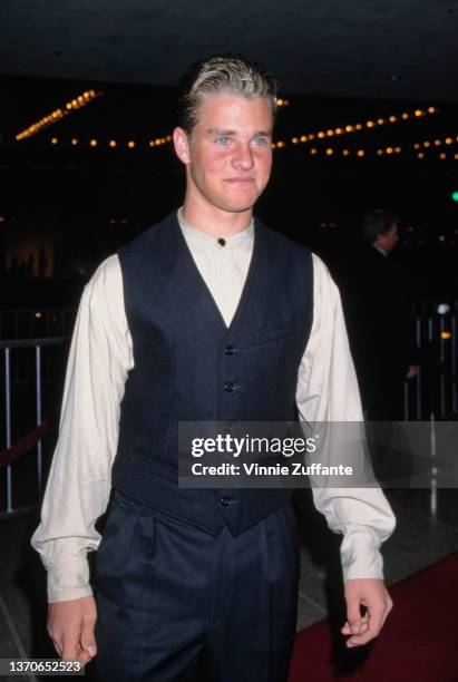 American child actor Zachery Ty Bryan, wearing a black waistcoat over a white shirt, attends the Century City premiere of 'For Richer or Poorer',...