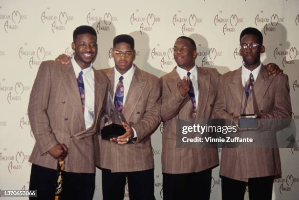 American R&B group Boyz II Men in the press room of the 20th Annual American Music Awards, held at the Shrine Auditorium in Los Angeles, California,...