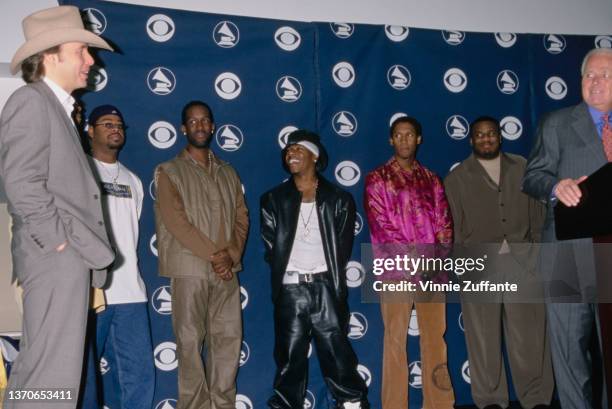 American R&B group Boyz II Men with people at the 42nd Annual Grammy Awards Nominations Announcements, held at the Beverly Hilton Hotel in Beverly...