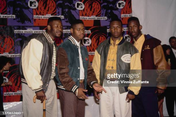 American R&B group Boyz II Men attend the 1992 MTV Video Music Awards, held at the Pauley Pavilion, UCLA in Los Angeles, California, 9th September...