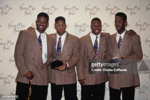 American R&B group Boyz II Men in the press room of the 20th Annual American Music Awards, held at the Shrine Auditorium in Los Angeles, California,...