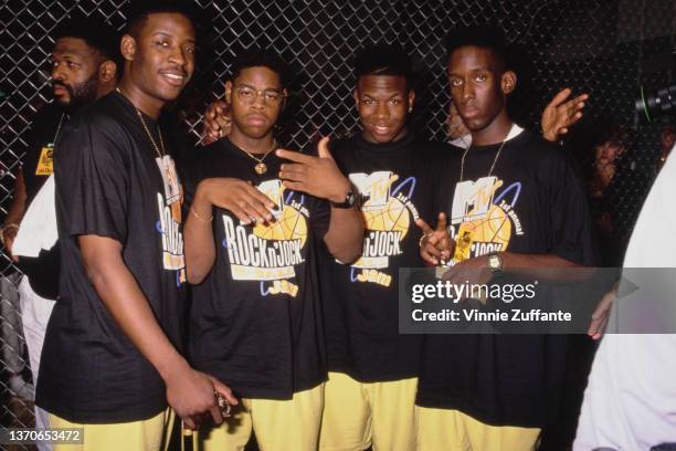 American R&B group Boyz II Men attend the inaugural MTV Rock N' Jock B-Ball Jam, held at the Gersten Pavilion at Loyola Marymount University, in Los...