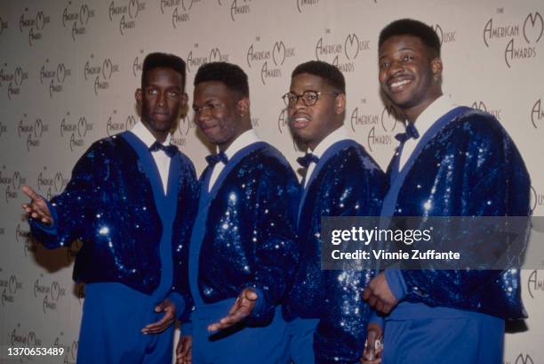 American R&B group Boyz II Men in the press room of the 19th Annual American Music Awards, held at the Shrine Auditorium in Los Angeles, California,...