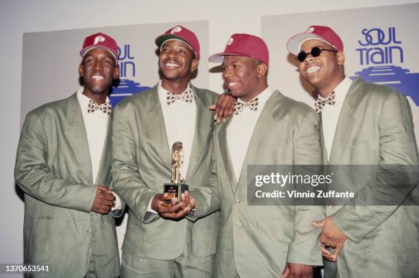 American R&B group Boyz II Men in the press room of the 6th Annual Soul Train Music Awards, held at the Shrine Auditorium in Los Angeles, California,...