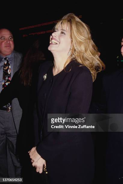 American actress Lorraine Bracco attends the Hollywood premiere of 'Medicine Man,' held at the El Capitan Theatre in Los Angeles, California, 5th...