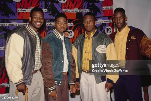 American R&B group Boyz II Men attend the 1992 MTV Video Music Awards, held at the Pauley Pavilion, UCLA in Los Angeles, California, 9th September...