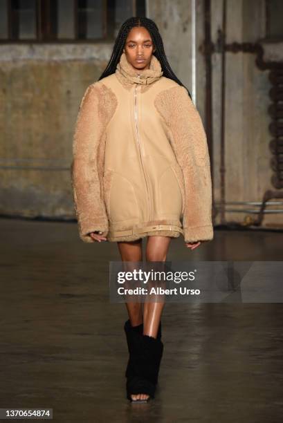 Model walks the runway at the Dion Lee show during New York Fashion Week: The Shows Fall/Winter 2022 on February 14, 2022 in New York City.