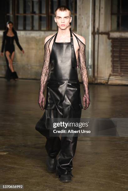 Model walks the runway at the Dion Lee show during New York Fashion Week: The Shows Fall/Winter 2022 on February 14, 2022 in New York City.