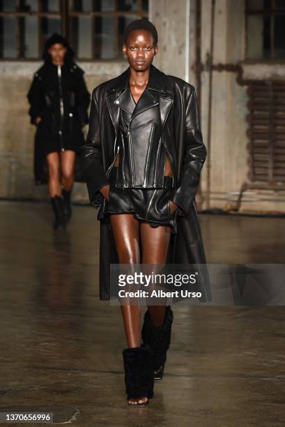 Model walks the runway at the Dion Lee show during New York Fashion Week: The Shows Fall/Winter 2022 on February 14, 2022 in New York City.