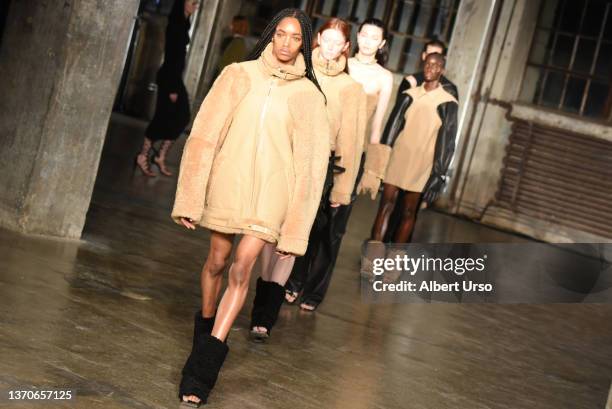 Models walk the runway at the Dion Lee show during New York Fashion Week: The Shows Fall/Winter 2022 on February 14, 2022 in New York City.