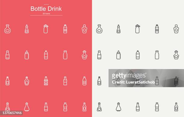 ボトルドリンクラインアイコンデザイン - コーラ点のイラスト素材／クリップアート素材／マンガ素材／アイコン素材
