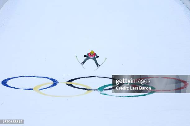 Jens Luraas Oftebro of Team Norway competes during Individual Gundersen Large Hill/10km, Ski Jumping Competition Round on day 11 of 2022 Beijing...