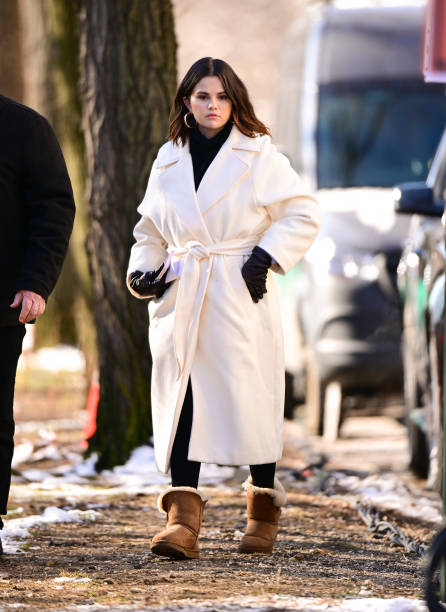 Selena Gomez is seen on the set of 'Only Murders in the Building' in Morningside Heights on February 14, 2022 in New York City.