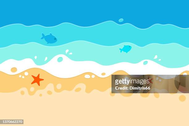 stockillustraties, clipart, cartoons en iconen met seamless summer time, sea and beach - waterlijn