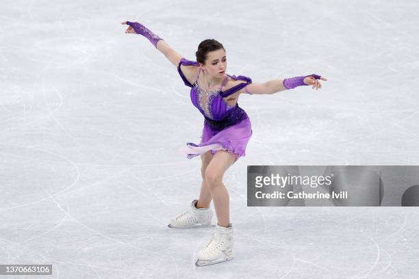 Kamila Valieva of Team ROC warms up prior to the Women Single Skating Short Program on day eleven of the Beijing 2022 Winter Olympic Games at Capital...