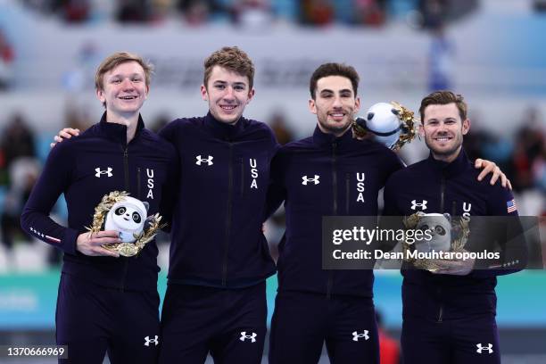 Bronze Medallists Team United States pose during the Men's Team Pursuit Finals flower ceremony during the Men's Team Pursuit Final flower ceremony on...