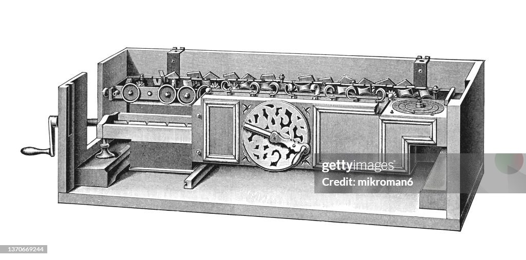 Calculating Machine Renaissance Old Engraved Illustration Of Old Calculating Machine Leibniz Calculator ...