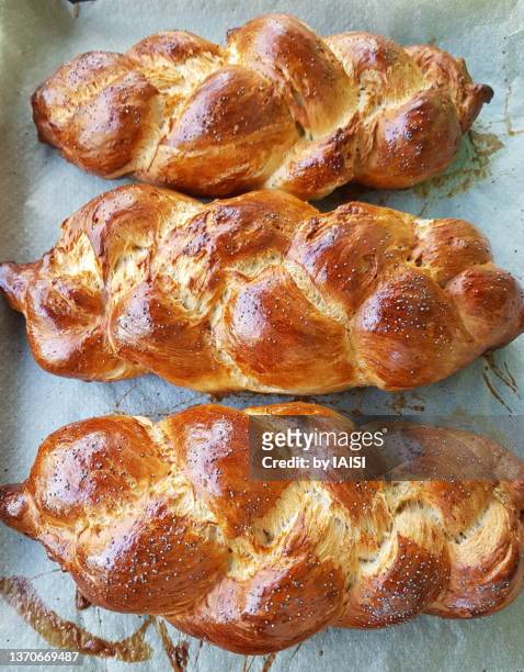 hallot for shabbat, sprinkled with poppy jewish traditions - challah stock pictures, royalty-free photos & images