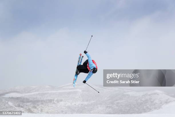 Birk Ruud of Team Norway performs a trick on a practice run ahead of the Men's Freestyle Skiing Freeski Slopestyle Qualification on Day 11 of the...