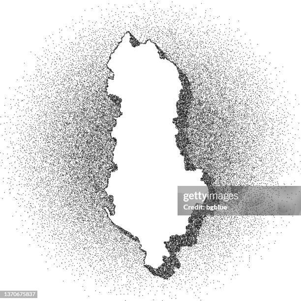 stockillustraties, clipart, cartoons en iconen met stippled albania map - stippling art - dotwork - dotted style - tirana